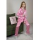 Pembe Çizgili İpek Saten Pijama Takımı Pembe Çizgili İpek Saten Pijama Takımı