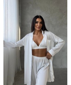 Armani Beyaz Saten Tunik & Pantolon & Sütyen Set