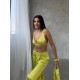 Armani Jakarlı Yağ Yeşili Saten Tunik & Pantolon & Sütyen Set