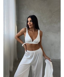 Armani Beyaz Saten Tunik & Pantolon & Sütyen Set