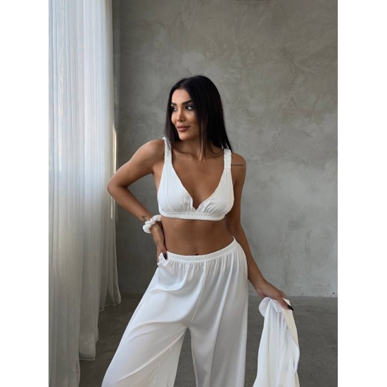 Armani Beyaz Saten Tunik & Pantolon & Sütyen Set