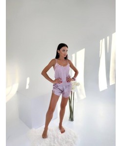 Pembe Gri Askılı İpek Saten Takım