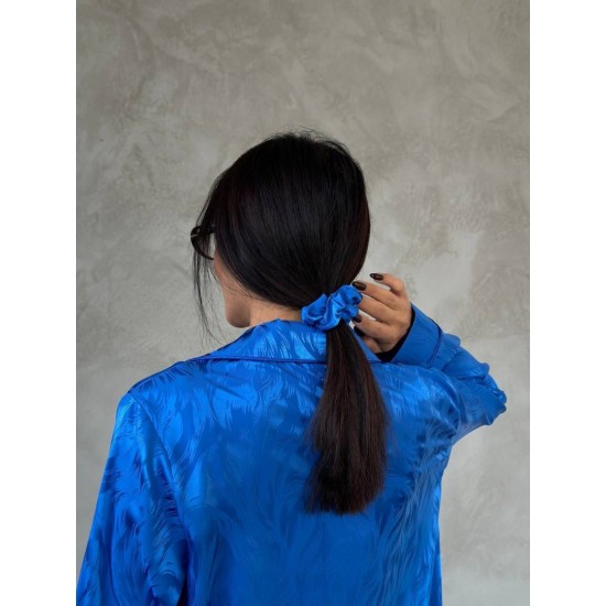 Armani Jakarlı Mavi Saten Tunik & Pantolon & Sütyen Set