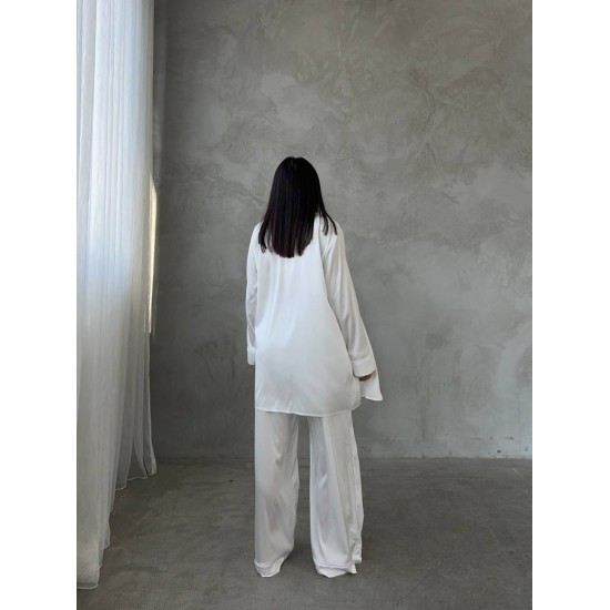 Armani Beyaz Saten Tunik & Pantolon & Sütyen Set