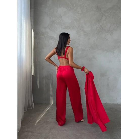 Armani Kırmızı Saten Tunik & Pantolon & Sütyen Set Armani Kırmızı Saten Tunik & Pantolon & Sütyen Set