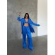 Armani Jakarlı Mavi Saten Tunik & Pantolon & Sütyen Set