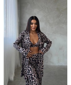 Armani Leopar Baskılı Saten Tunik & Pantolon & Sütyen Set