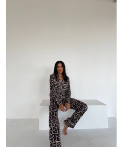Armani Leopar Desenli Saten Pijama Takımı