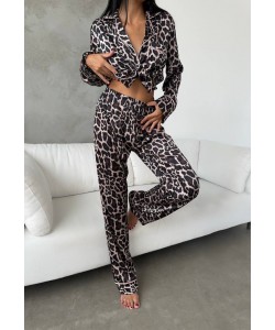 Armani Leopar Desenli Saten Pijama Takımı