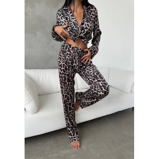 Armani Leopar Desenli Saten Pijama Takımı Armani Leopar Desenli Saten Pijama Takımı