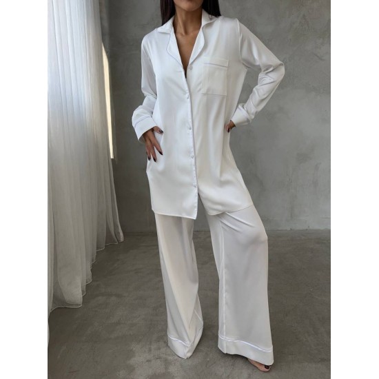 Armani Beyaz Saten Tunik & Pantolon & Sütyen Set