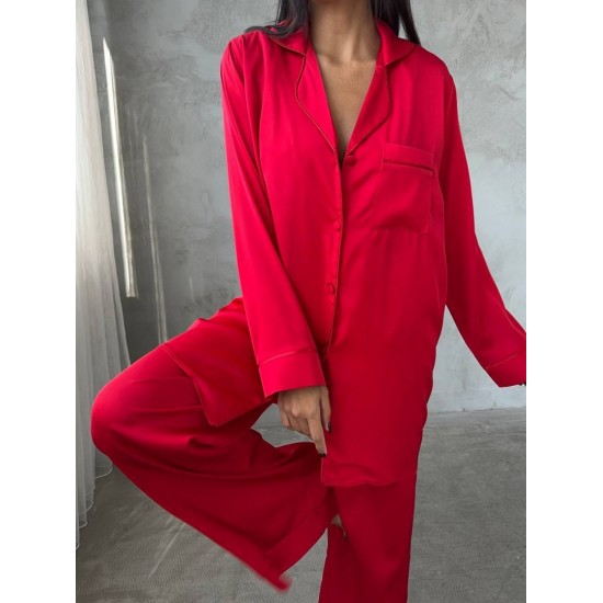 Armani Kırmızı Saten Tunik & Pantolon & Sütyen Set Armani Kırmızı Saten Tunik & Pantolon & Sütyen Set