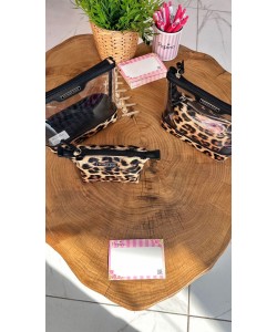 Leopar Desenli Şeffaf 2’li Makyaj Çantası Seti
