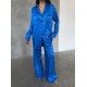 Armani Jakarlı Mavi Saten Tunik & Pantolon & Sütyen Set