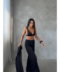Armani Siyah Saten Tunik & Pantolon & Sütyen Set