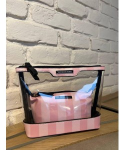 Pembe Çizgili Şeffaf 2’li Makyaj Çantası Seti Pembe Çizgili Şeffaf 2’li Makyaj Çantası Seti