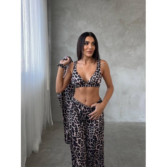 Armani Leopar Baskılı Saten Tunik & Pantolon & Sütyen Set Armani Leopar Baskılı Saten Tunik & Pantolon & Sütyen Set