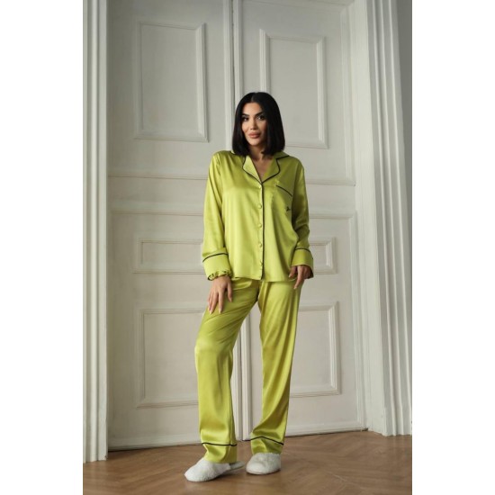 Yağ Yeşili Armani İpek Saten Pijama Takımı Yağ Yeşili Armani İpek Saten Pijama Takımı