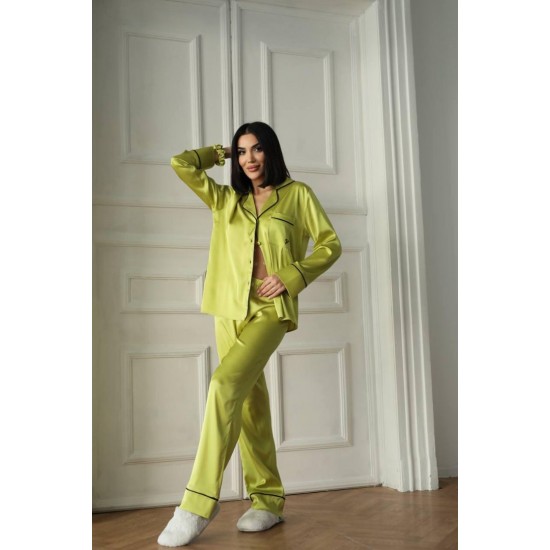 Yağ Yeşili Armani İpek Saten Pijama Takımı Yağ Yeşili Armani İpek Saten Pijama Takımı