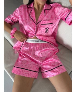 Şeker Pembe Kalp Desen Bel Latik İpek Saten Şort Takım Şeker Pembe Kalp Desen Bel Latik İpek Saten Şort Takım