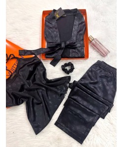 3'Lü Siyah İpek Saten Set 