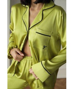 Yağ Yeşili Armani İpek Saten Pijama Takımı Yağ Yeşili Armani İpek Saten Pijama Takımı