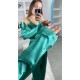 3'Lü Yeşil İpek Saten Set 