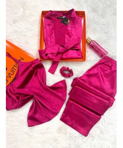 3'Lü Fuşya İpek Saten Set 
