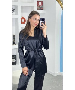 3'Lü Siyah İpek Saten Set 
