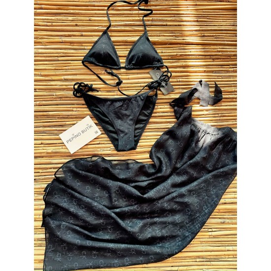 Ck Siyah Bikini Pareo Havlu ve Sprey Set Ck Siyah Bikini Pareo Havlu ve Sprey Set