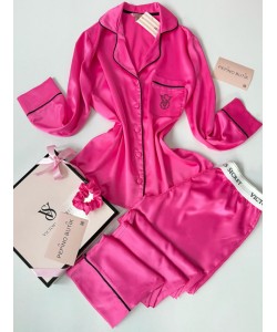 Vs Şeker Pembe Armani İpek Saten Pijama Takımı