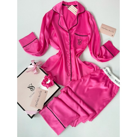 Vs Şeker Pembe Armani İpek Saten Pijama Takımı Vs Şeker Pembe Armani İpek Saten Pijama Takımı
