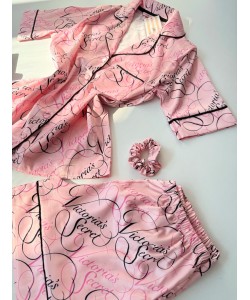 Pembe İpek Saten Desenli Şort Takım Pembe İpek Saten Desenli Şort Takım