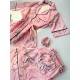 Pembe İpek Saten Desenli Şort Takım